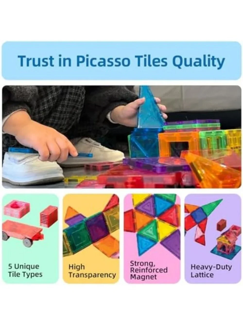Magnetic Building Tiles Set, 138-Piece Creative Play for Kids Ages 4-8